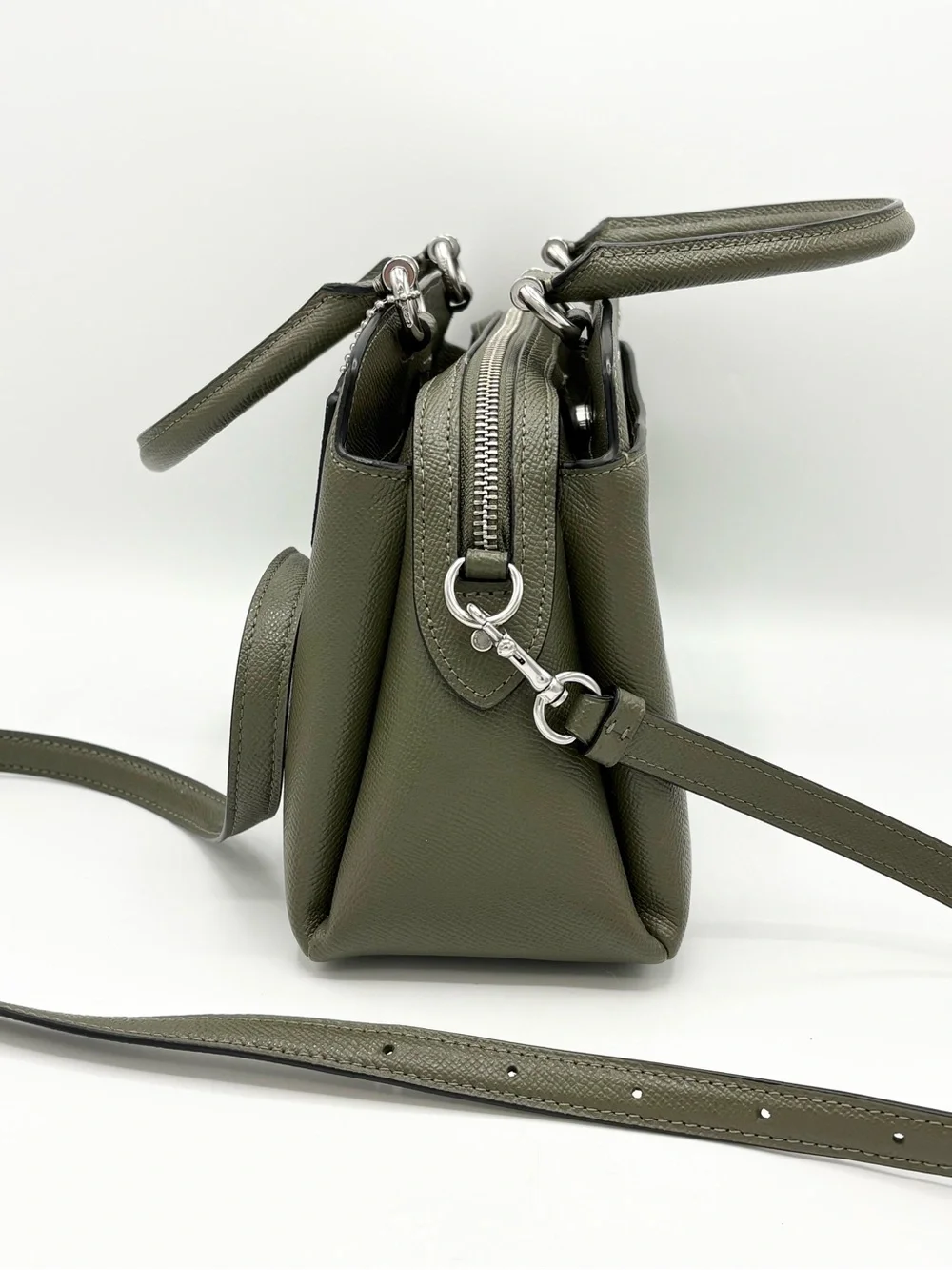 Coach Olive Green Pebbled Leather Satchel with Brown Signature Canvas Wallet Set
